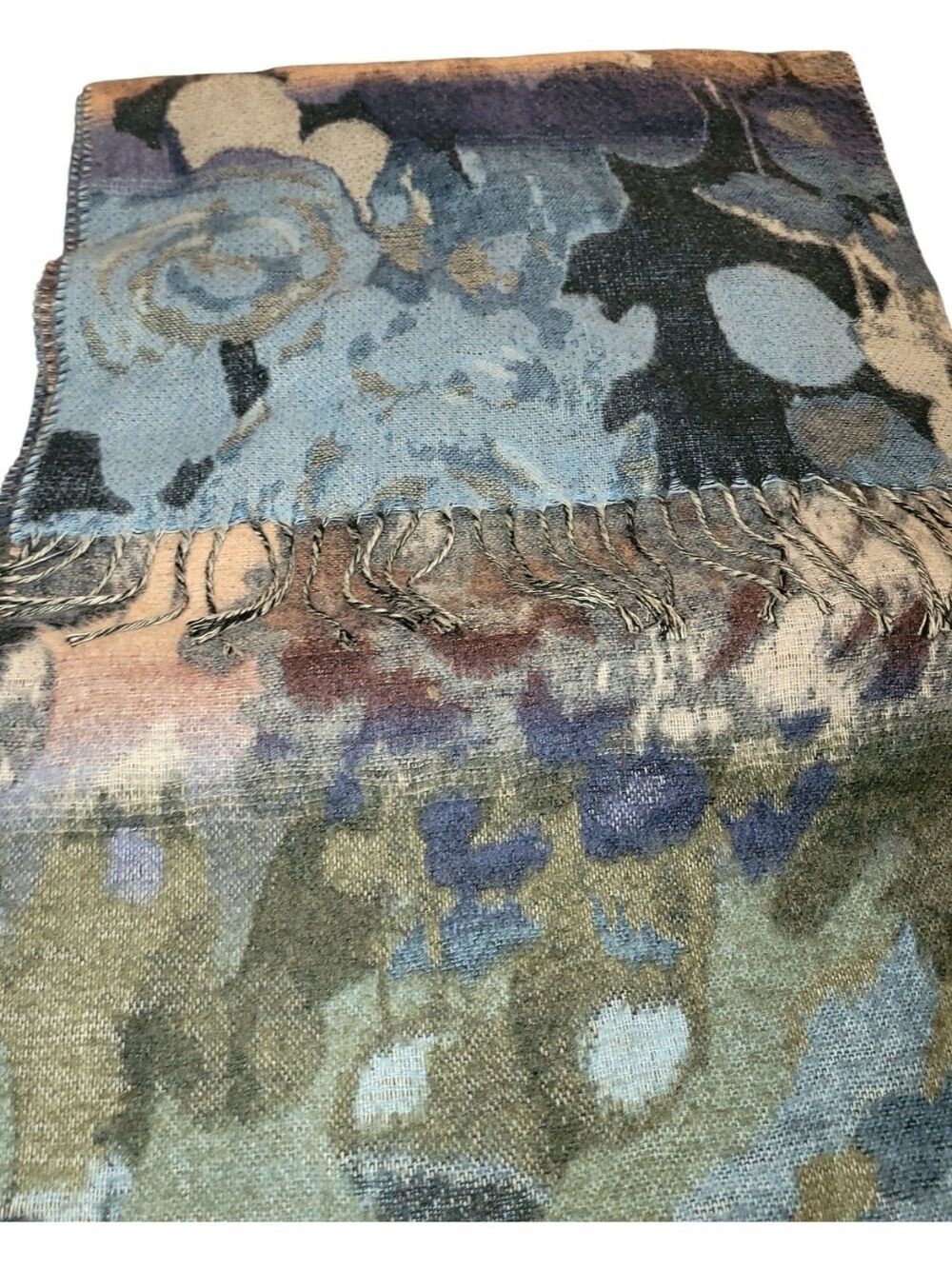 Orvis Germany Soft Cozy Boho Scarf Wrap Rectangle Fringe Cozy